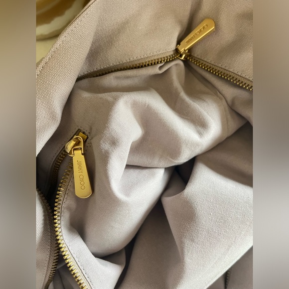 Jimmy Choo Canvas & Gold Hardware Logo Tote Bag Natural - Picture 4 of 5